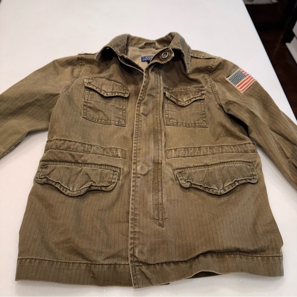 Polo Ralph Lauren Green Military Jacket Coat USA Flag Patch Boy's Size 4 - Picture 6 of 13